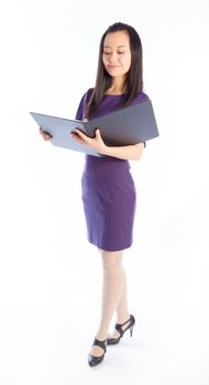 Attractive asian girl in her 30s shot in studio isolated on a white background