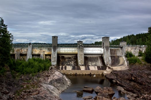 view of a hydroelectric power station dam in Imatra, Finland
