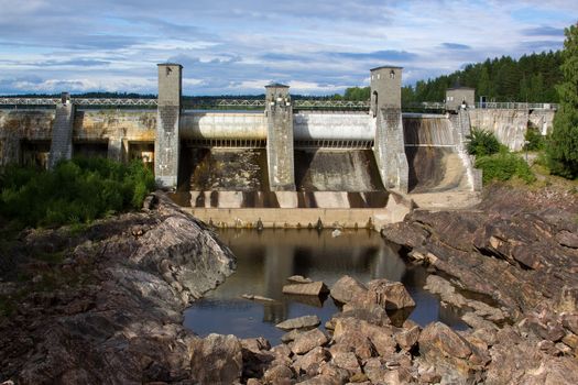 view of a hydroelectric power station dam in Imatra, Finland
