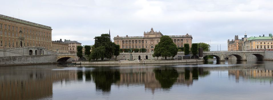 Panorama of the city embankment in the city of Stockholm, Sweden