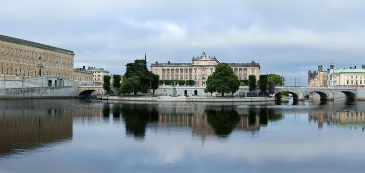 Panorama of the city embankment in the city of Stockholm, Sweden