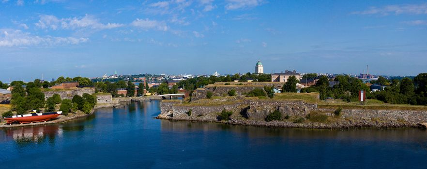 Panoramic view on a fortress of Suomenlinn in summer day, Helsinki, Finland
