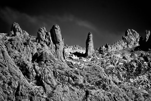 Stone planet surface black and white (Velebit national park)