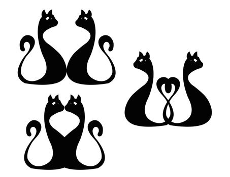 set of black cats on white background