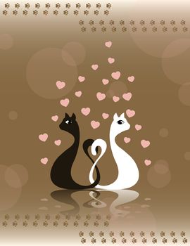 card with pair loving cats and heart