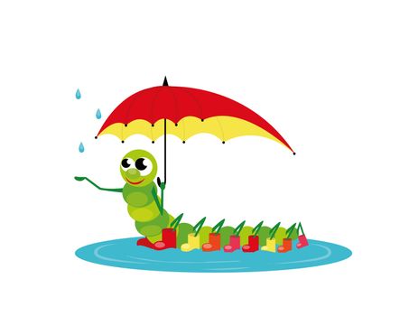 caterpillar with red umbrella and boots
