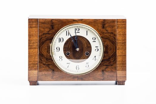 Picture of a historic wood clock on white background