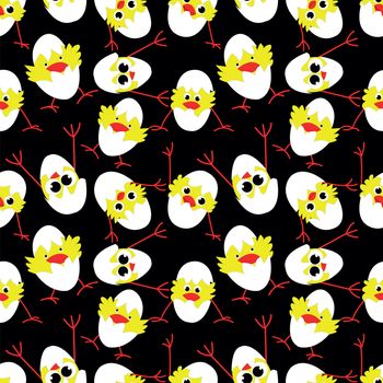 seamless pattern with many chickens on black background