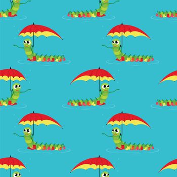 seamless pattern with caterpillar on red umbrella