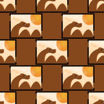 seamless pattern camel in desert with sun and pyramid