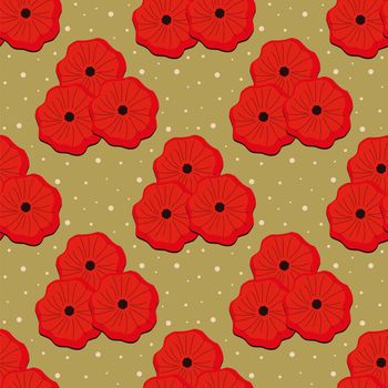seamless pattern with red poppy on green