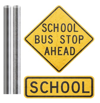 School caution Sign with metal bar, isolated in white with clipping path. (with clipping work path)