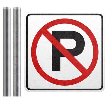 No parking sign with metal bar isolated on white with clipping path .