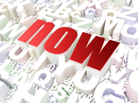 Timeline concept: Now on alphabet  background, 3d render