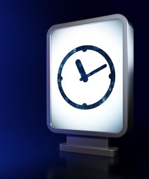 Time concept: Clock on advertising billboard background, 3d render