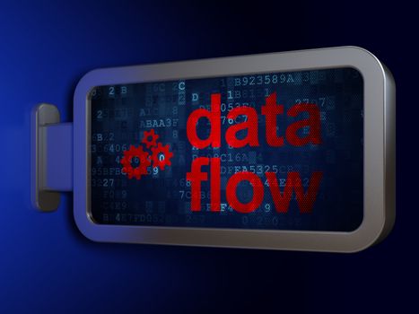Information concept: Data Flow and Gears on advertising billboard background, 3d render