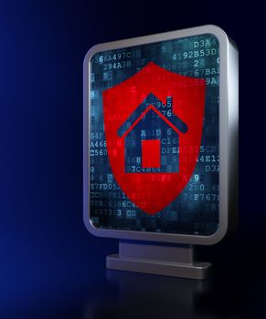 Security concept: Shield on advertising billboard background, 3d render