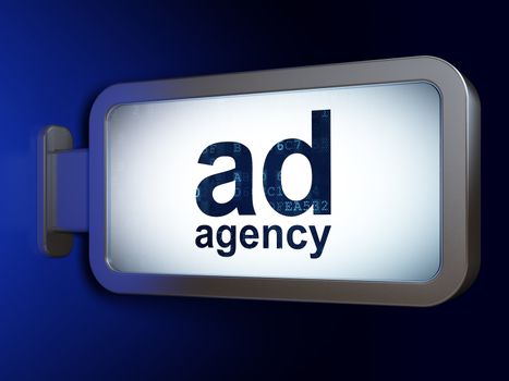 Marketing concept: Ad Agency on advertising billboard background, 3d render
