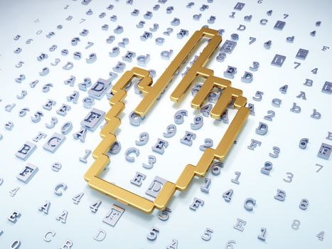 Web development concept: Golden Mouse Cursor on digital background, 3d render
