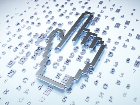 Social media concept: Silver Mouse Cursor on digital background, 3d render