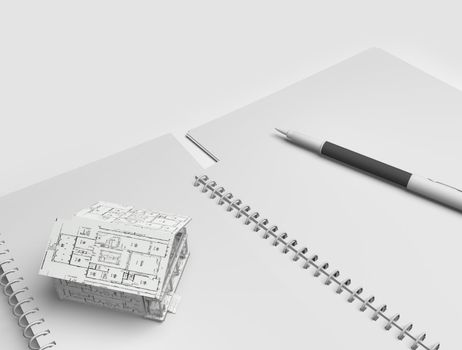 Home models and notebook used in architecture.
