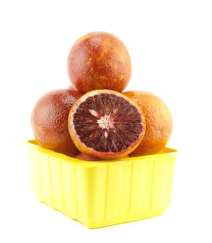 Sweet red Orange Fruit with leaves in basket, (with clipping work path)