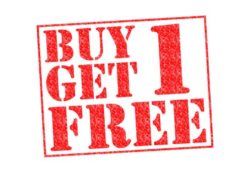 BUY 1 GET 1 FREE Rubber Stamp over a white background.