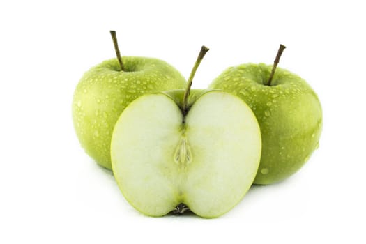 Fresh green apple on white background with a clipping path