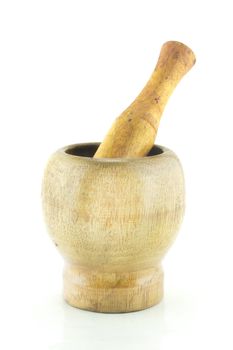 Handmade wooden mortar isolated on white background (with clipping work path)
