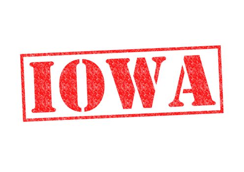 IOWA Rubber Stamp over a white background.