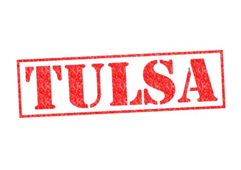 TULSA Rubber Stamp over a white background.