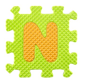 N letter, Alphabet puzzle isloated on white background , with clipping path.