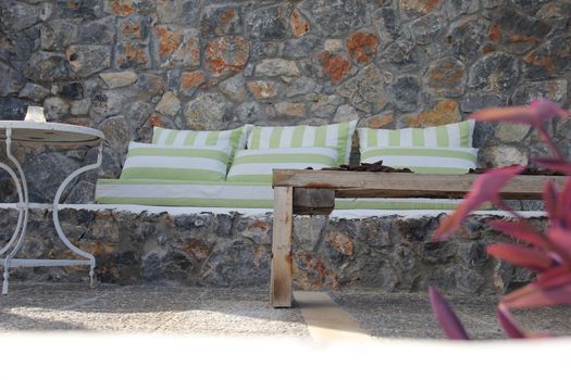 summer terrace with a sofa and a table