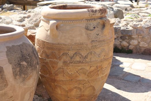 ancient ceramic vessels with ornament for storing wine and oil
