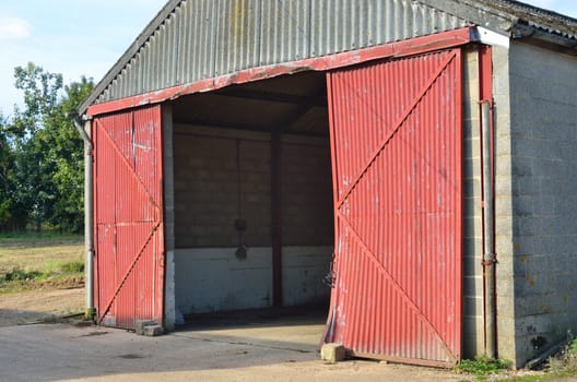 Concrete barn with open doors