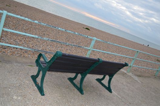 Iron framed bench over looking the ocean at Brighton,England.