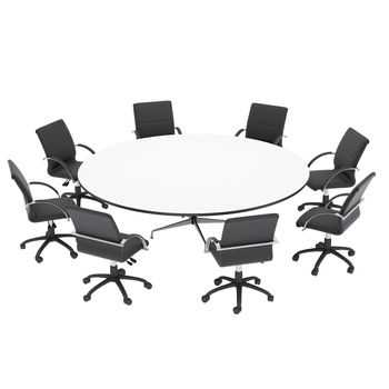 Office chairs and round table. Isolated render on a white background