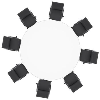 Office chairs and round table. Isolated render on a white background