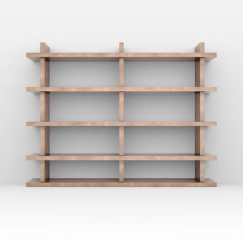 Wooden shelves. 3d rendering on white background