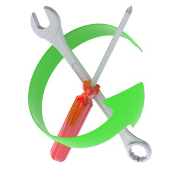 Green Arrow and tools. Isolated render on a white background