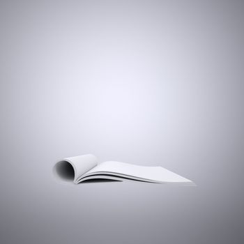 Open white book. 3d render on gray background