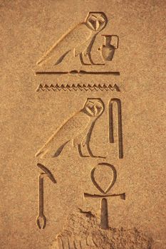 Ancient hieroglyphics on the walls of Karnak temple complex, Luxor, Egypt