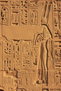 Ancient hieroglyphics on the walls of Karnak temple complex, Luxor, Egypt