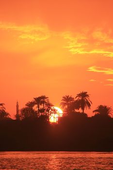 Sunset over the Nile river, Luxor, Egypt