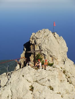 Rock climbers at Ai-Petri summit, Crimea peninsula, Ukraine