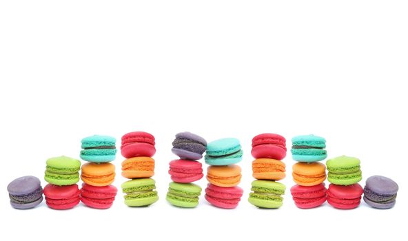 Colorful macaroon dessert isolated on white background