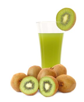 Kiwi fruit and juice on white background 