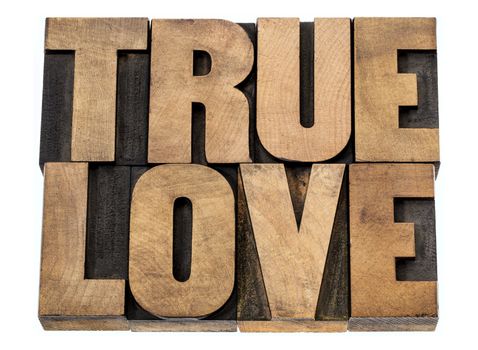 true love - romance concept -isolated text in letterpress wood type blocks