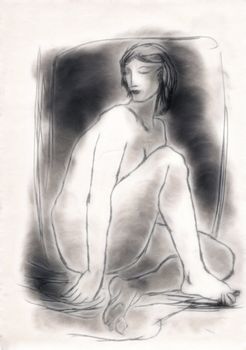 Drawing of the Sitting Nude Figure