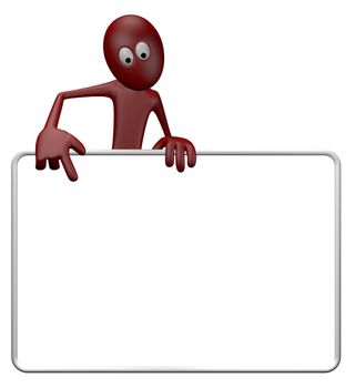 cartoon guy and blank white sign - 3d illustration